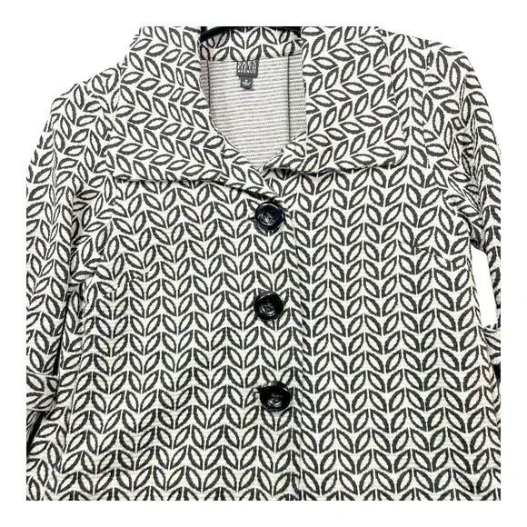 Saks Fifth Avenue Jacket Geometric Leaf Pattern 3/4 Sleeve Pockets Women Size 6 - Picture 2 of 10